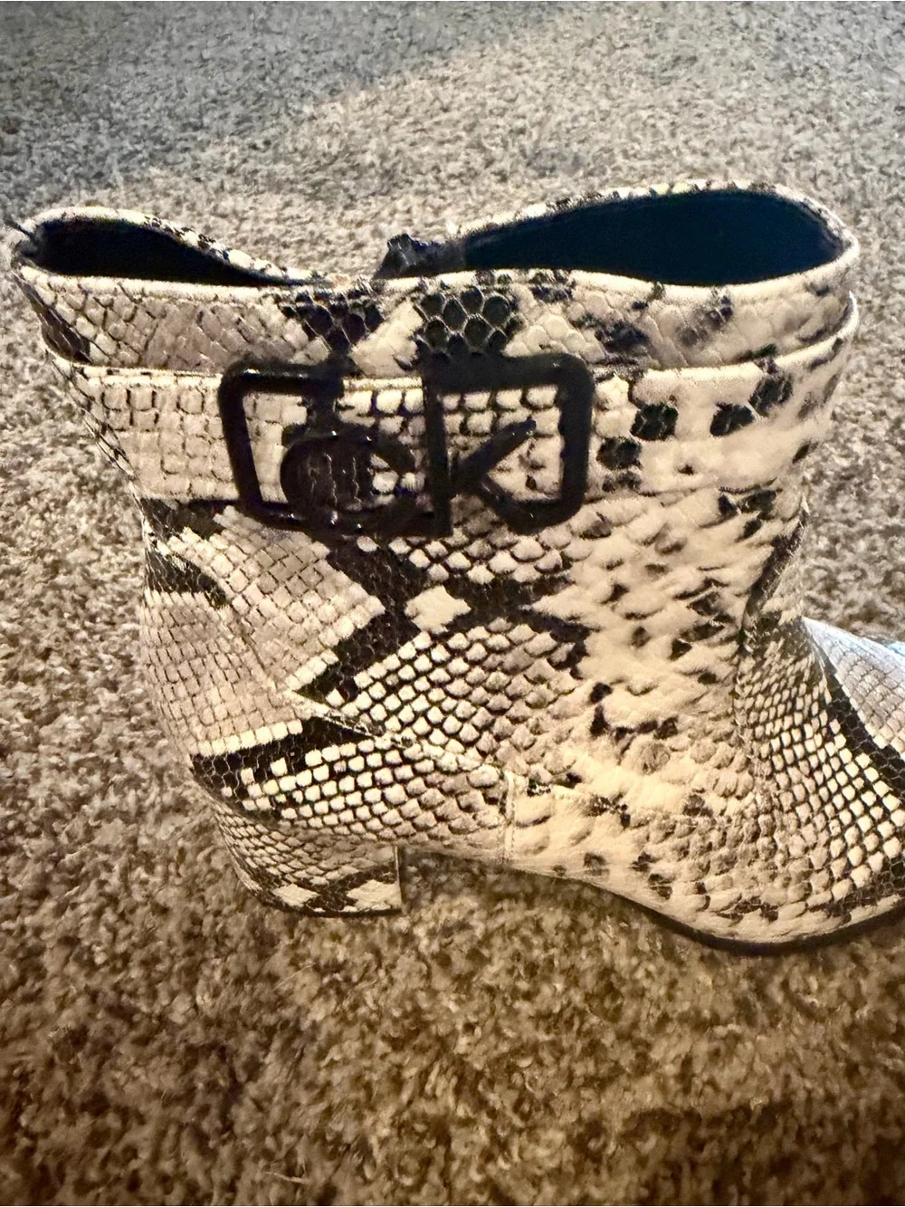 Women's Snakeskin Print Ankle Boots - Black & White
